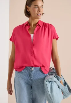 Basic blouse met overhemdkraag in effen kleur