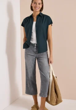 Basic blouse met overhemdkraag in effen kleur