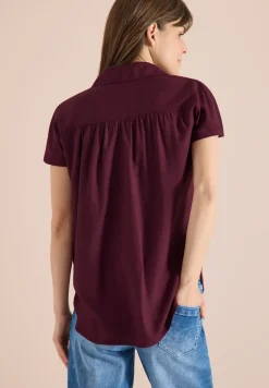 Basic blouse met overhemdkraag in effen kleur