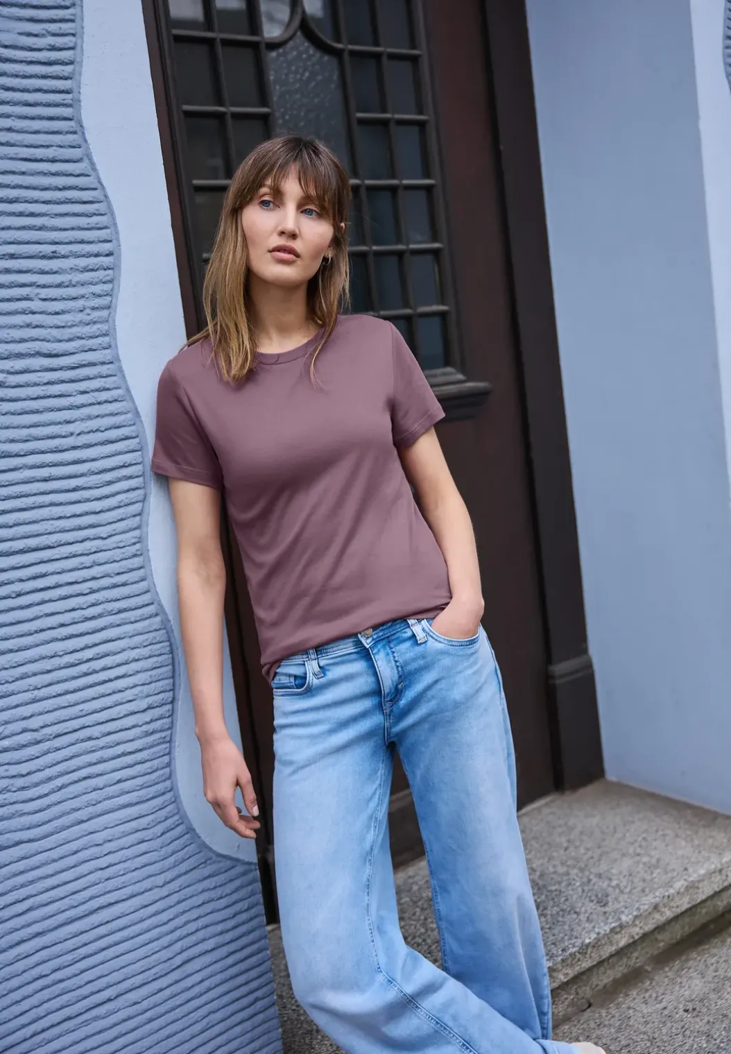 Basic Shirt met ronde hals en korte mouwen