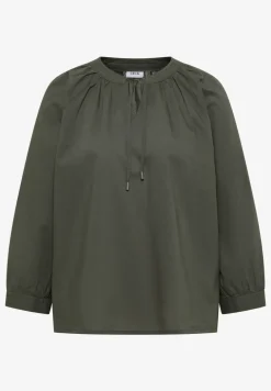 Blouse met 3/4 mouwen en gespleten hals in effen kleur