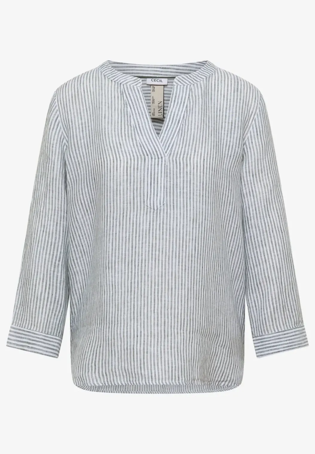 Blouse met 3/4 mouwen en gespleten hals in linnen