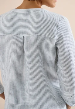 Blouse met 3/4 mouwen en gespleten hals in linnen