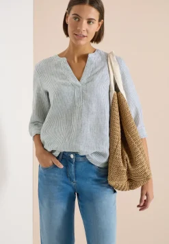 Blouse met 3/4 mouwen en gespleten hals in linnen