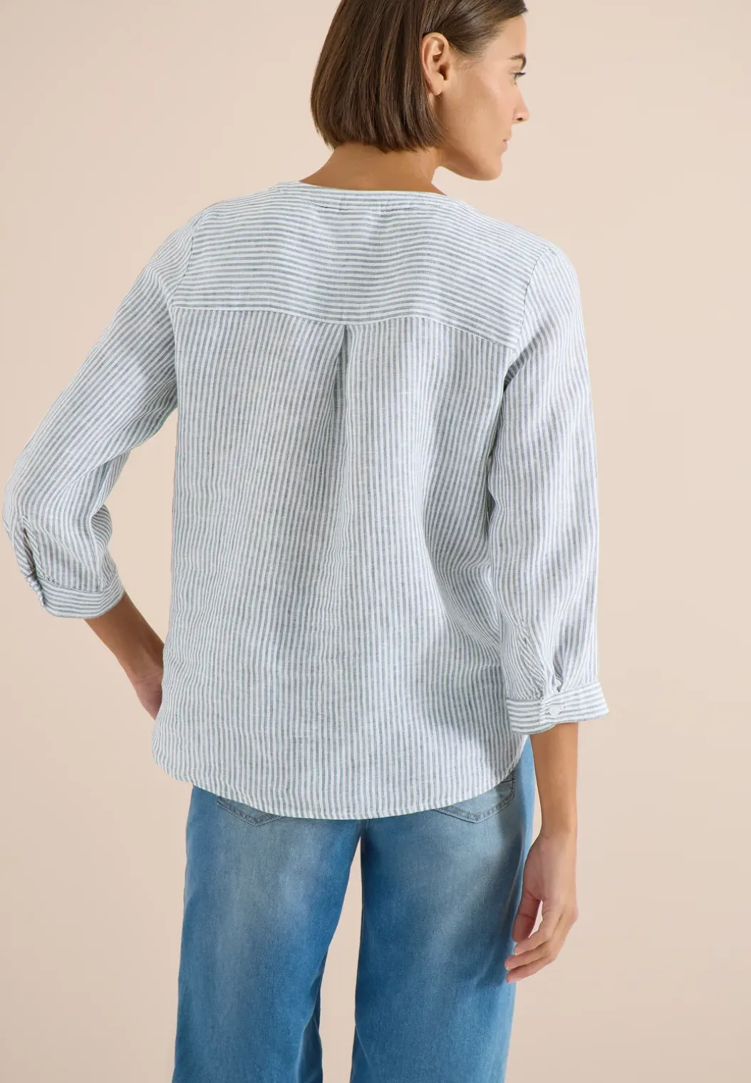 Blouse met 3/4 mouwen en gespleten hals in linnen