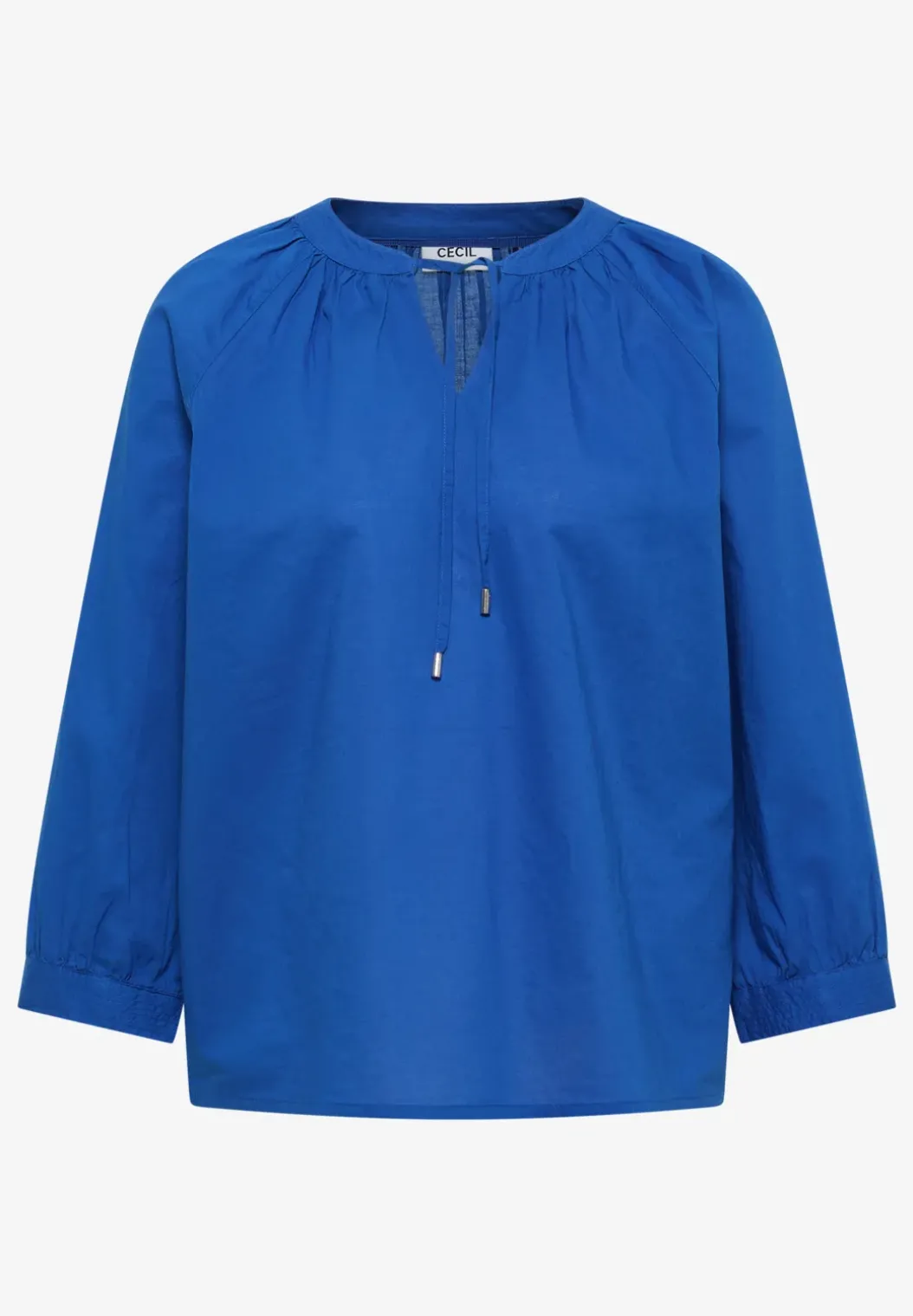 Blouse met 3/4 mouwen en gespleten hals in effen kleur