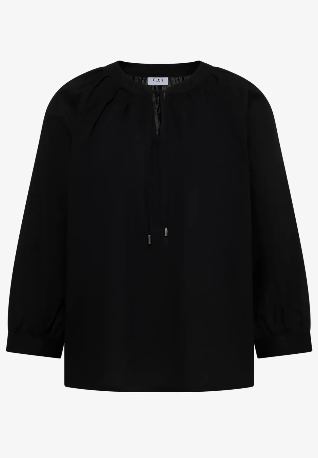 Blouse met 3/4 mouwen en gespleten hals in effen kleur