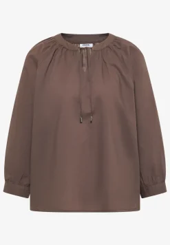 Blouse met 3/4 mouwen en gespleten hals in effen kleur