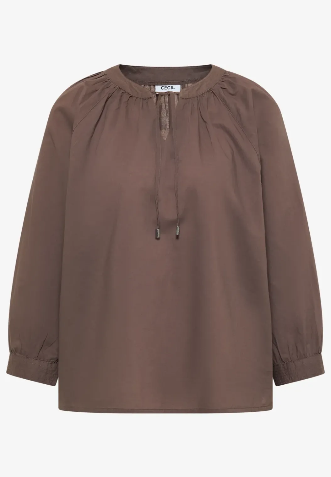 Blouse met 3/4 mouwen en gespleten hals in effen kleur