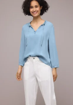 Blouse met 3/4 mouwen en gespleten hals in denimlook