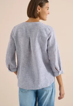 Blouse met 3/4 mouwen en gespleten hals in linnen