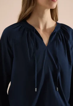 Blouse met 3/4 mouwen en gespleten hals in effen kleur