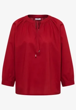 Blouse met 3/4 mouwen en gespleten hals in effen kleur