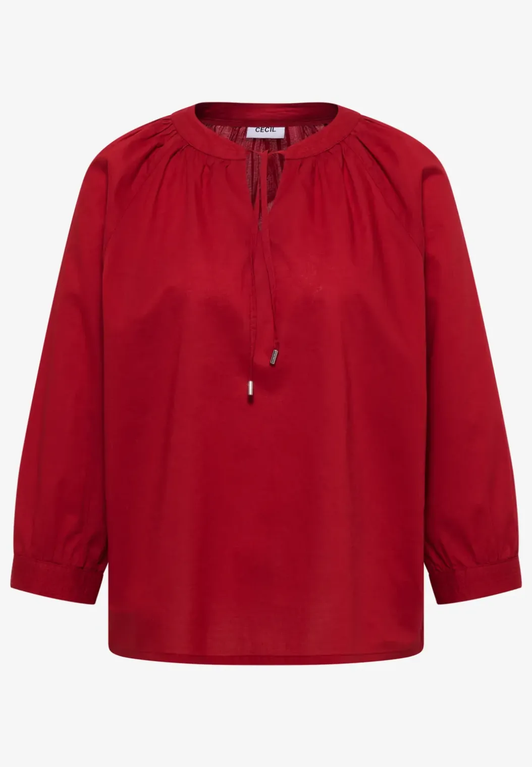 Blouse met 3/4 mouwen en gespleten hals in effen kleur