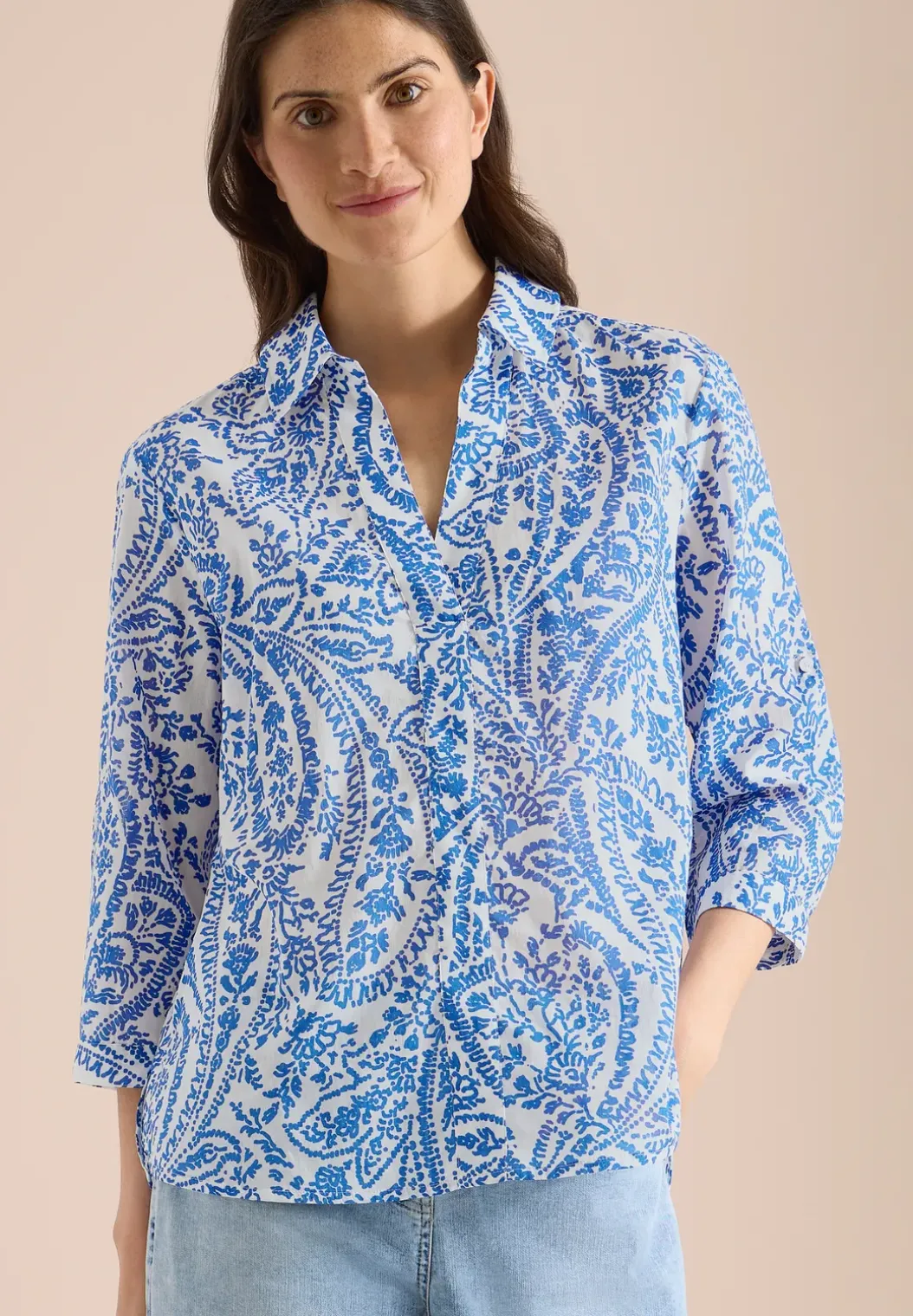 Blouse met 3/4 mouwen en lange pasvorm