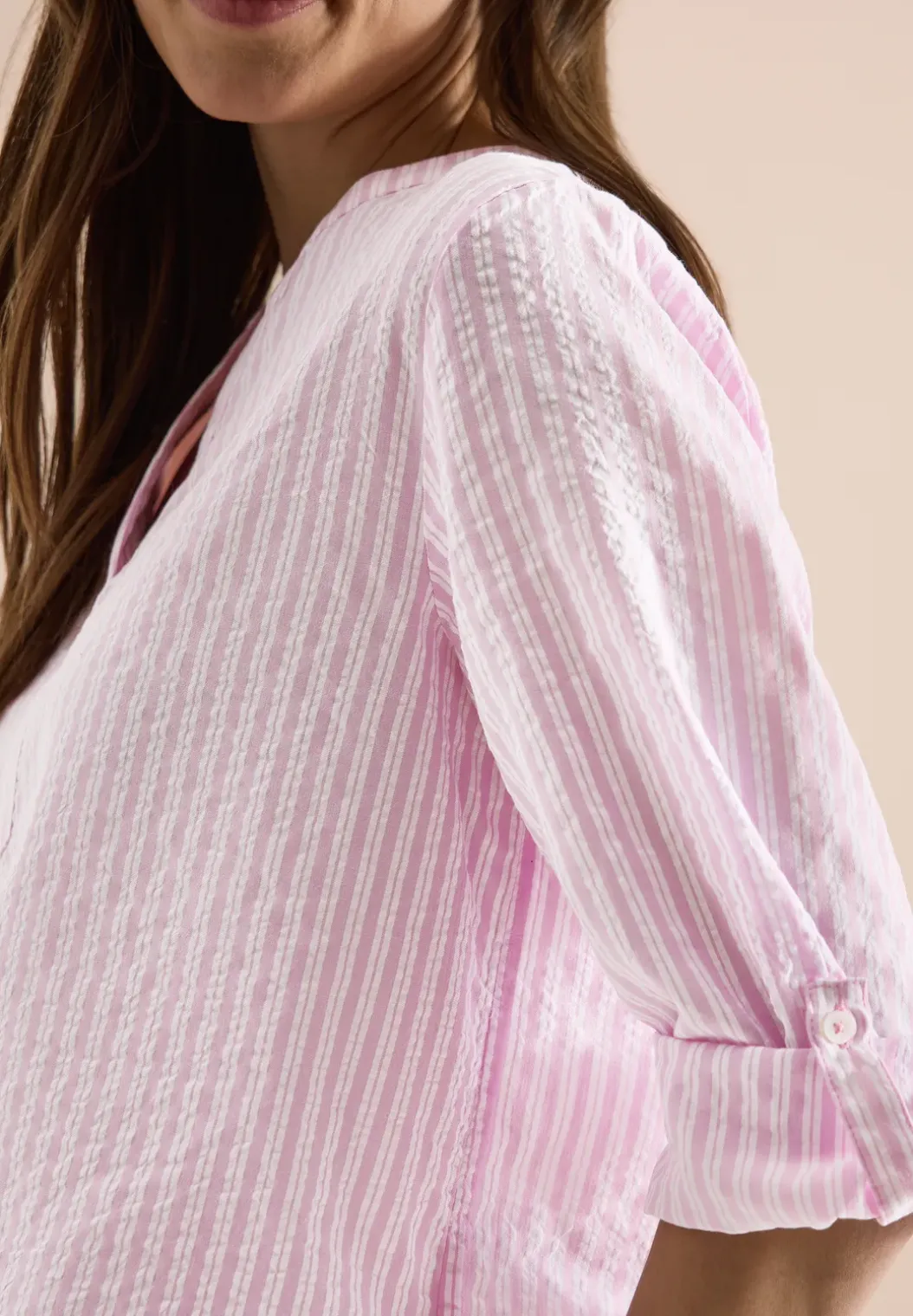 blouse met 3/4 mouwen in seersucker kwaliteit