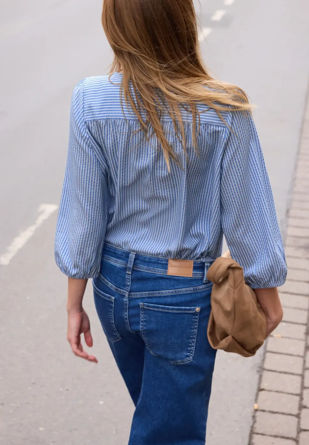 blouse met 3/4 mouwen in seersucker kwaliteit