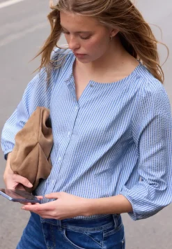 blouse met 3/4 mouwen in seersucker kwaliteit