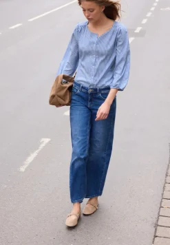 blouse met 3/4 mouwen in seersucker kwaliteit