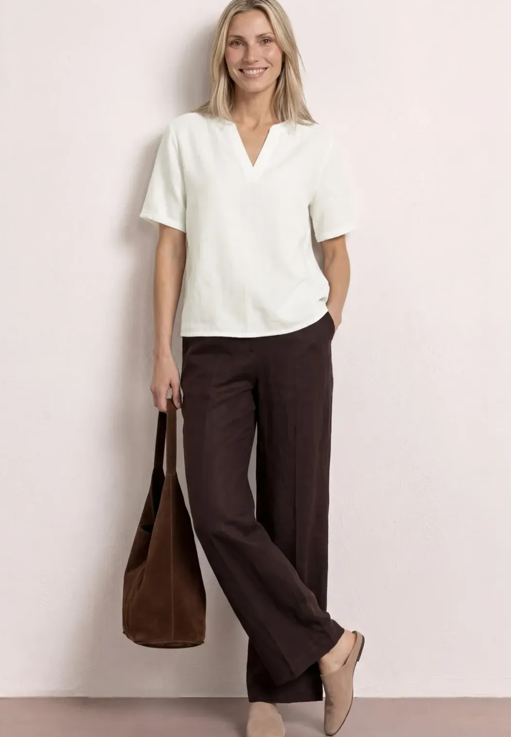 Blouse met gespleten hals van linnenmix