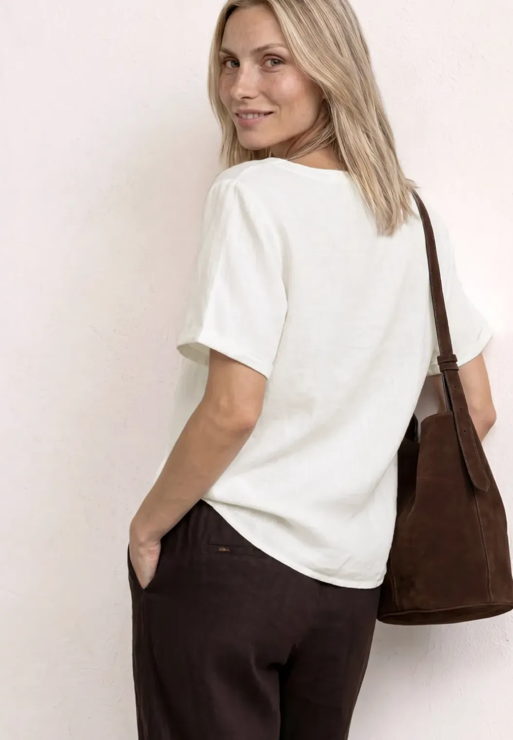 Blouse met gespleten hals van linnenmix