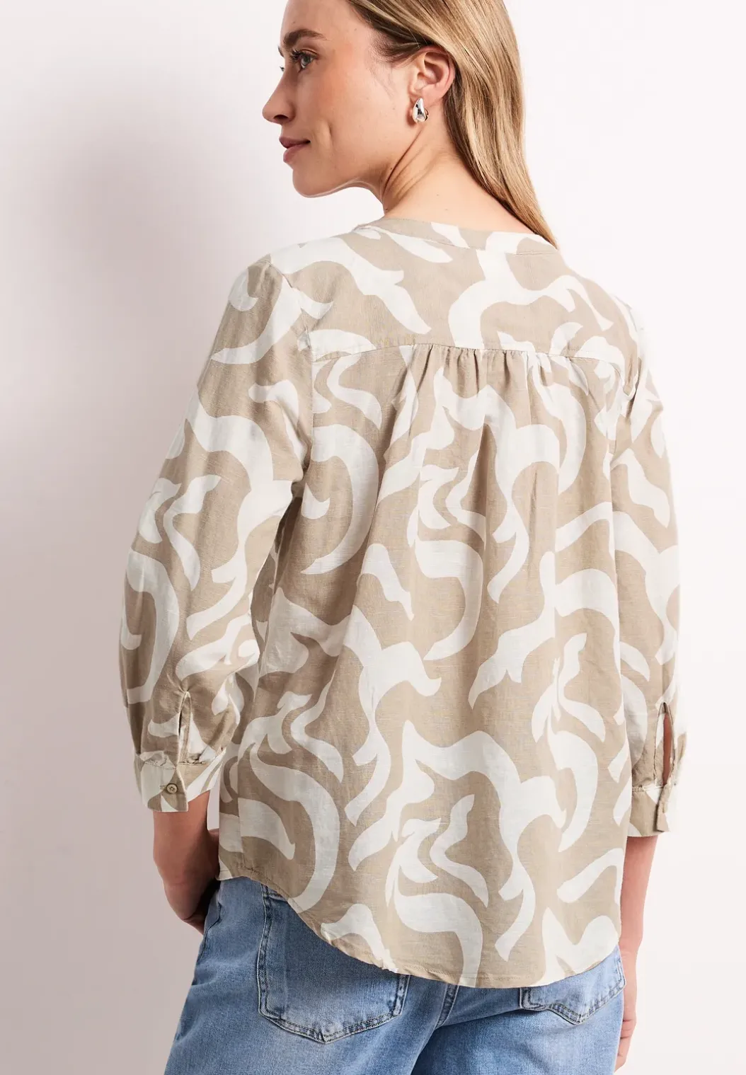 Blouse met gespleten hals van linnenmix