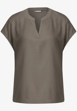 Blouse met gespleten hals in effen kleur