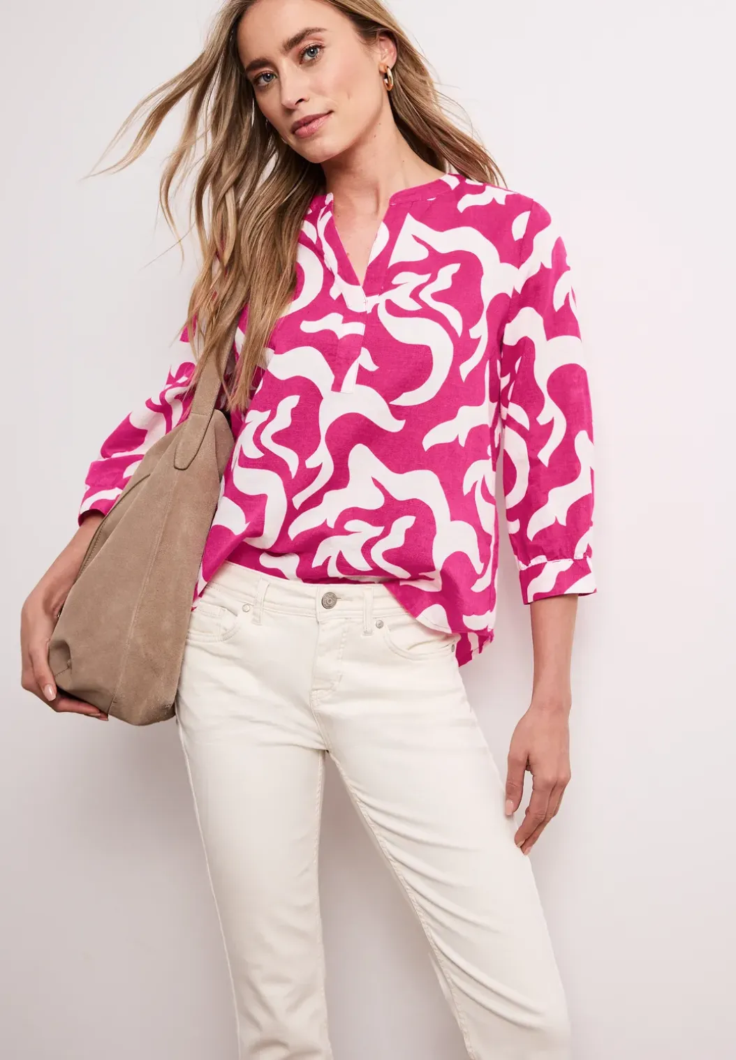 Blouse met gespleten hals van linnenmix