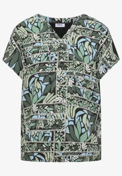 Blouse met gespleten hals en structuurmix