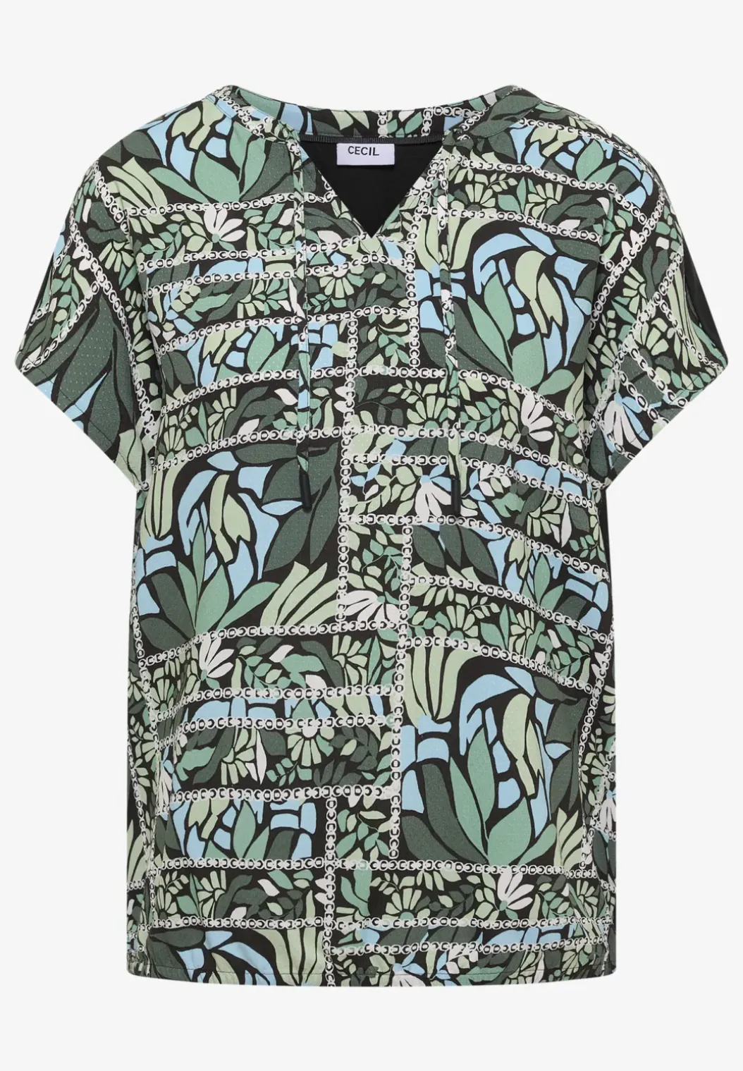 Blouse met gespleten hals en structuurmix