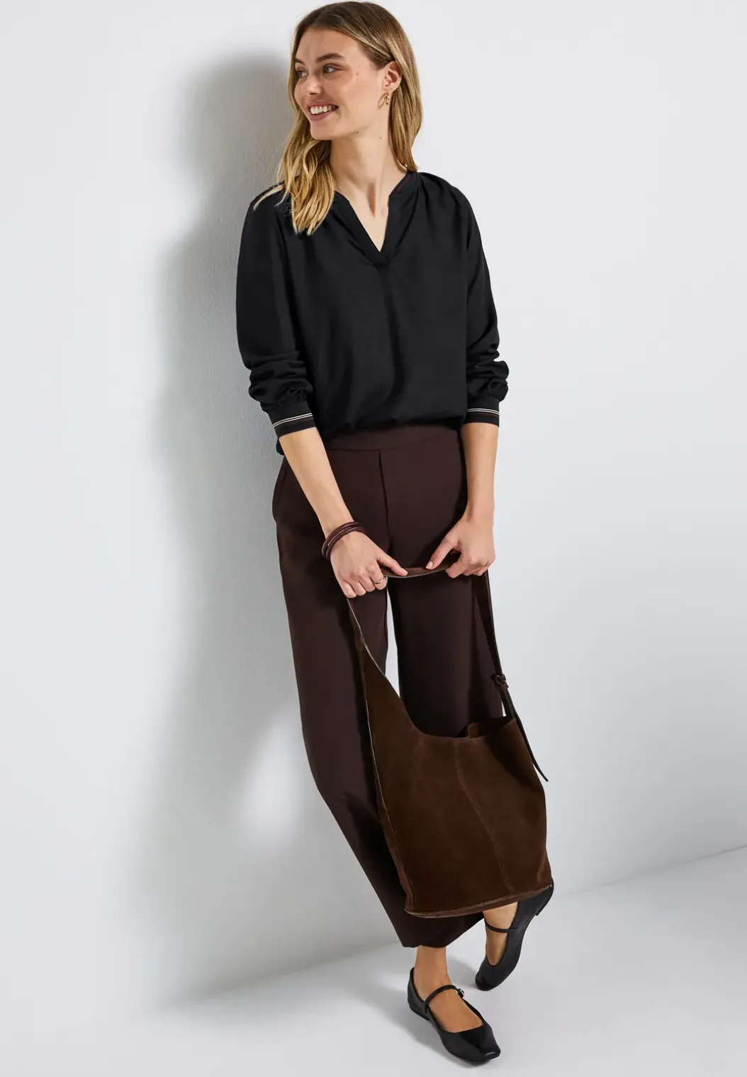 Blouse met gespleten hals en tape