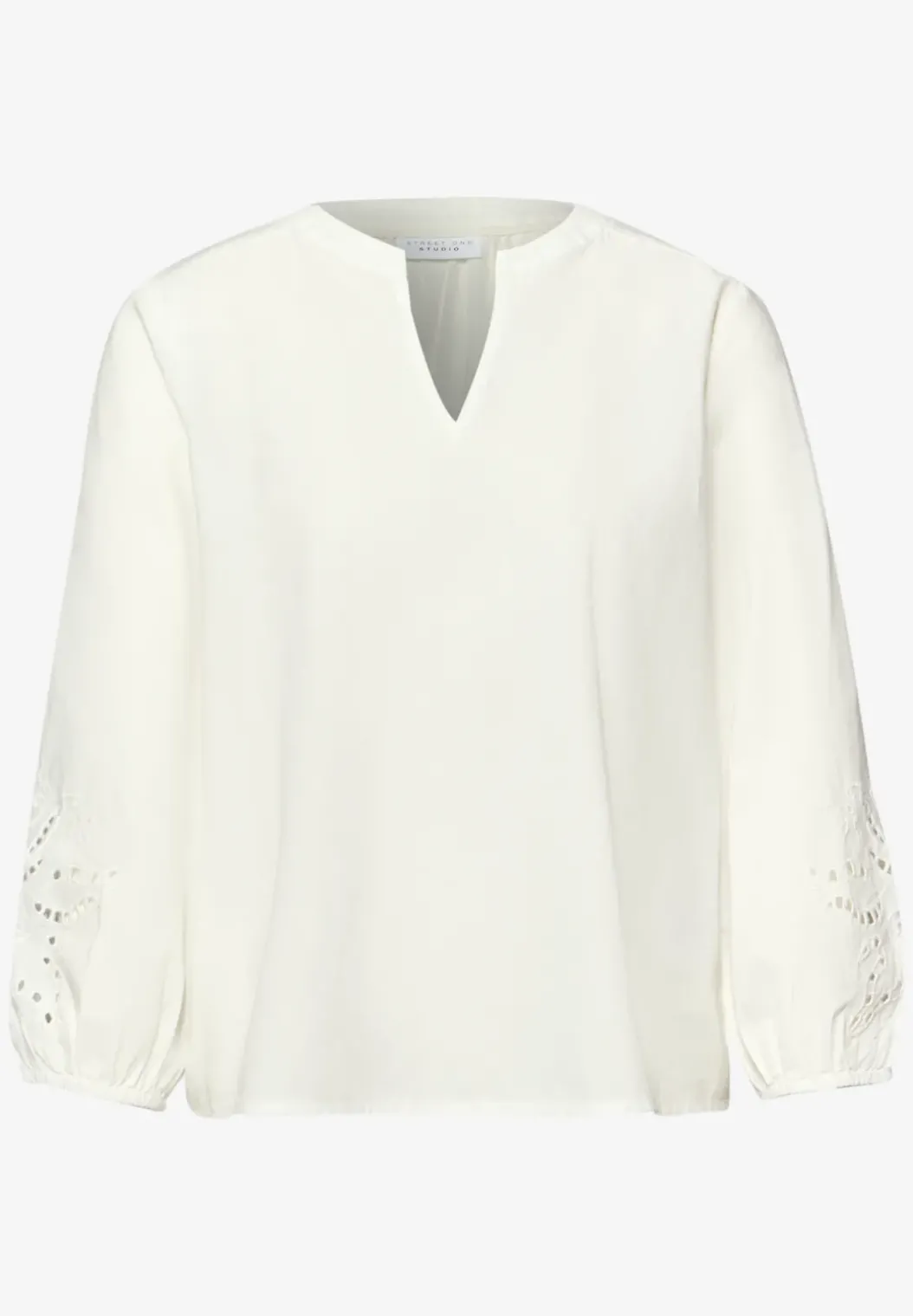 Blouse met gespleten hals en borduursel