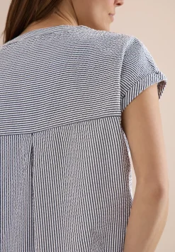 Blouse met gespleten hals in seersucker kwaliteit