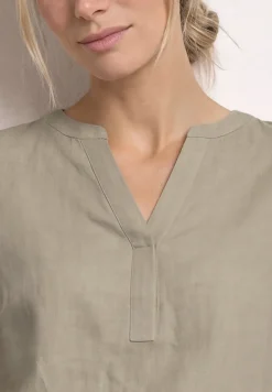 Blouse met gespleten hals van linnenmix