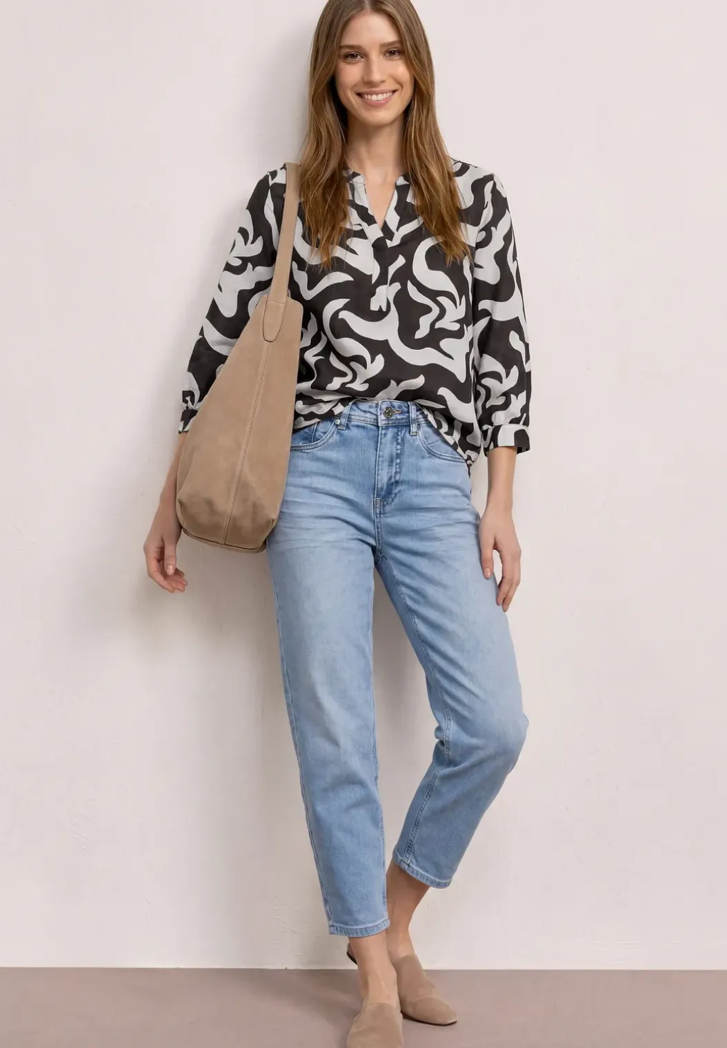 Blouse met gespleten hals van linnenmix