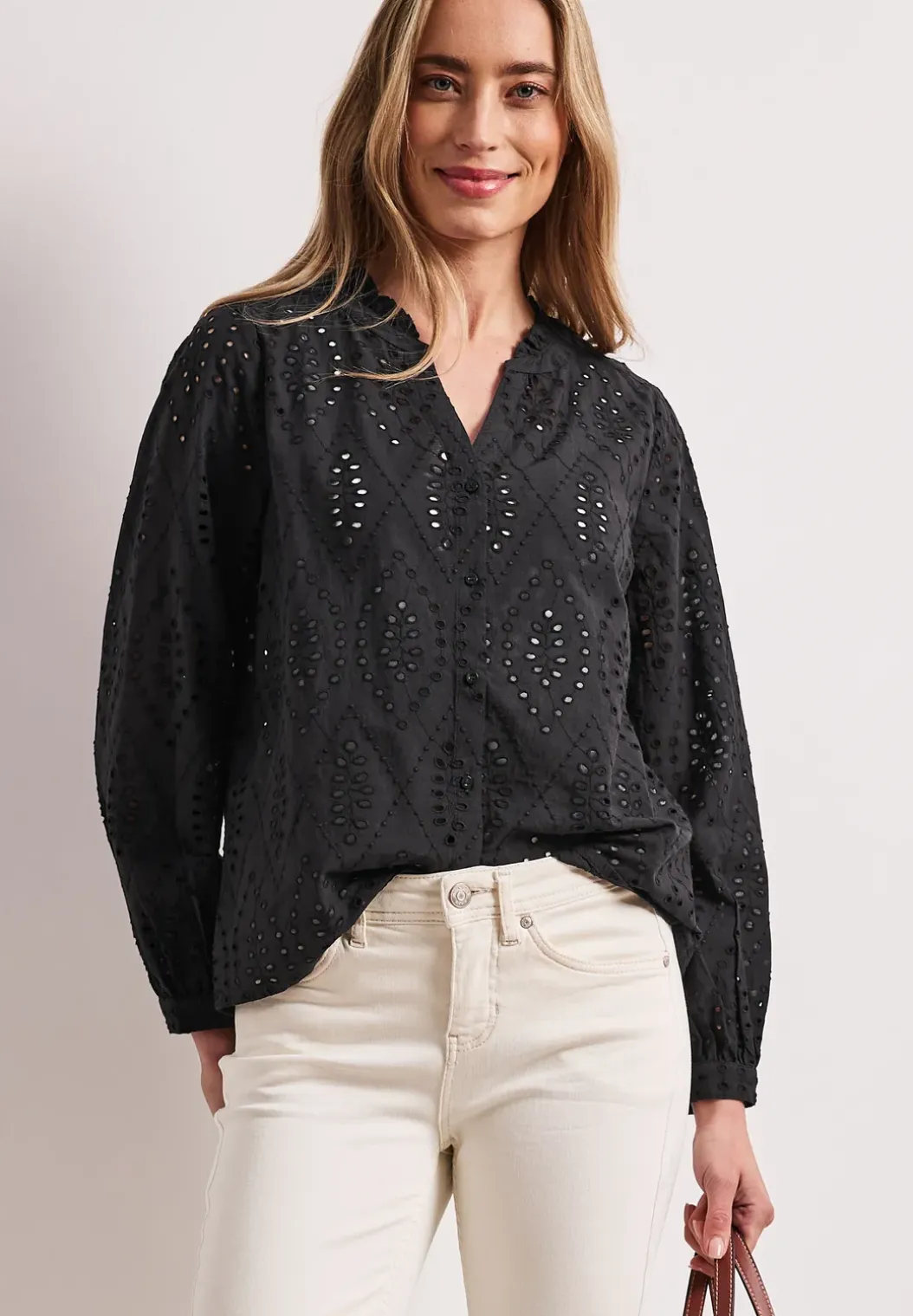 Blouse met gespleten hals en Shiffley-patroon