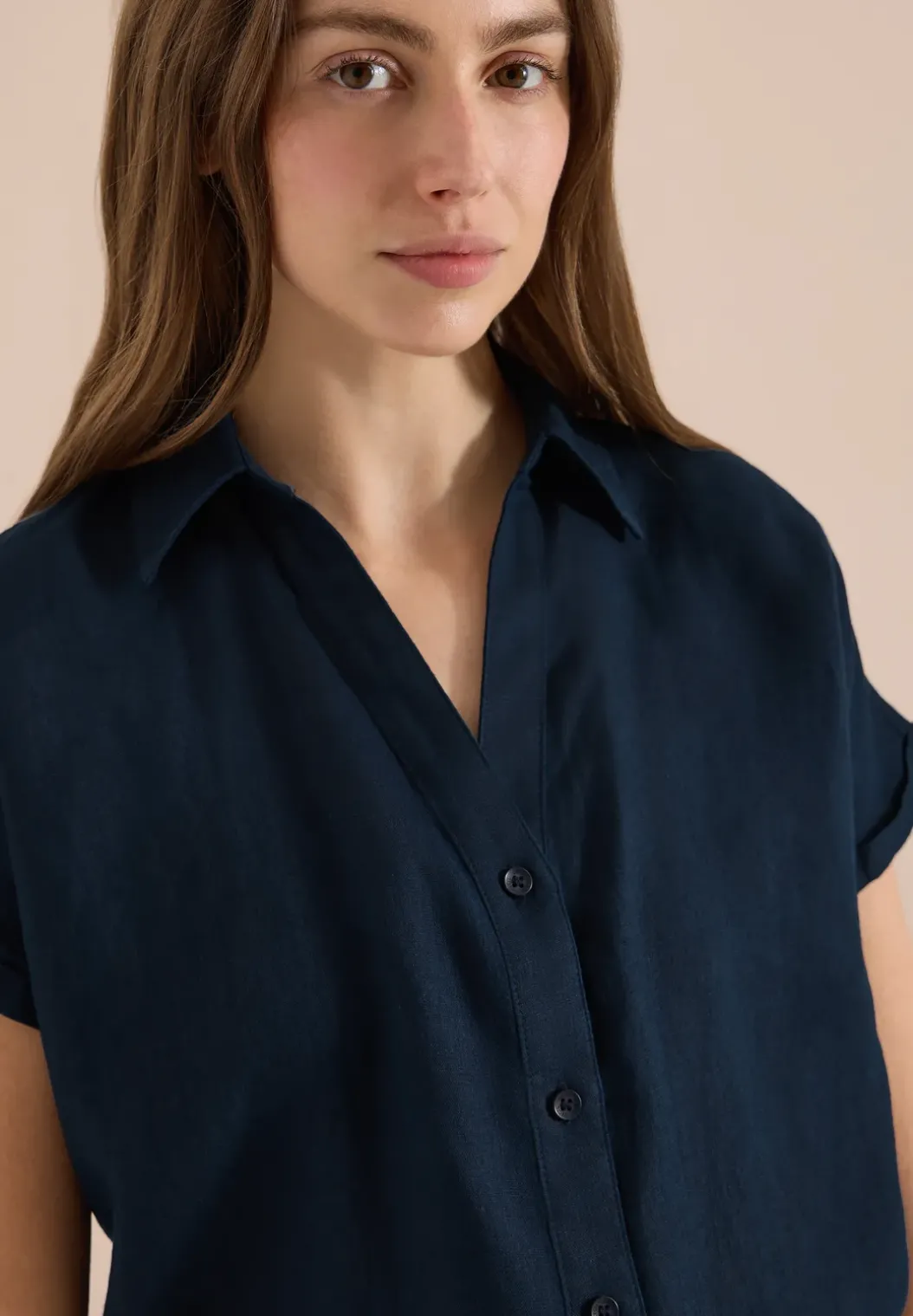 Blouse met hangende schouder in linnen