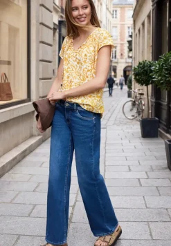 Blouse met hangende schouder en linten