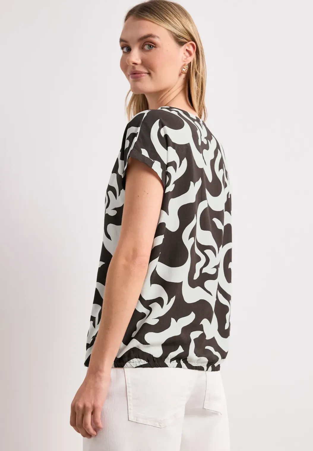 Blouse met hangende schouder en print