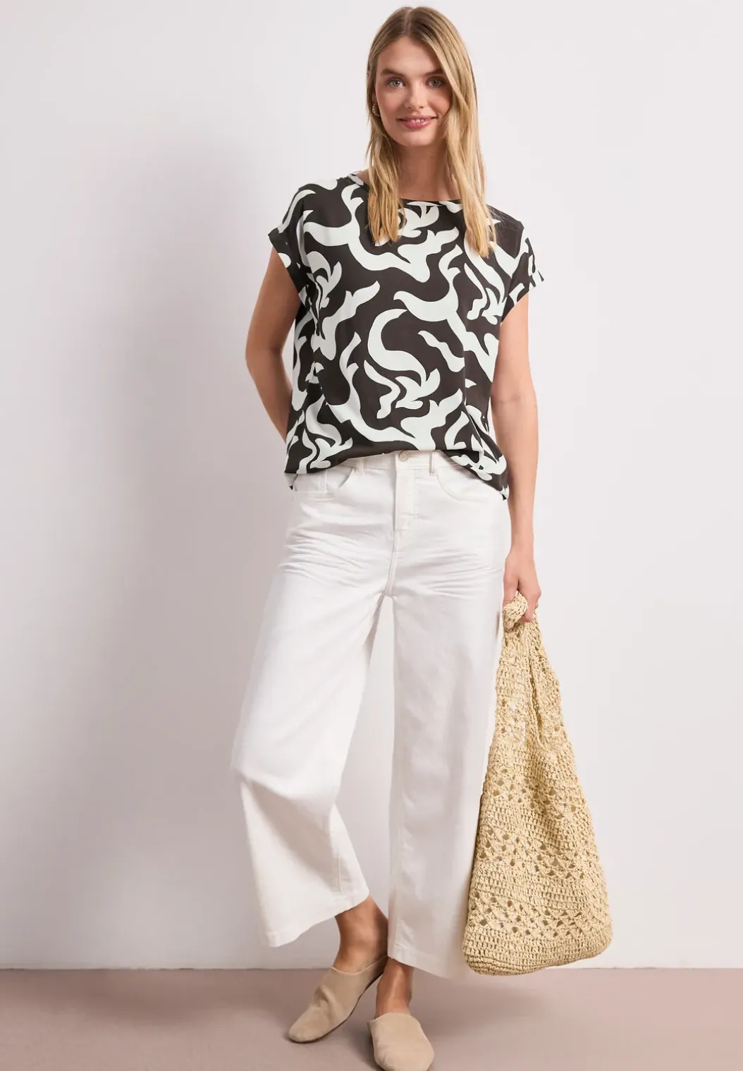 Blouse met hangende schouder en print