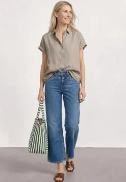 Blouse met hangende schouder in linnen