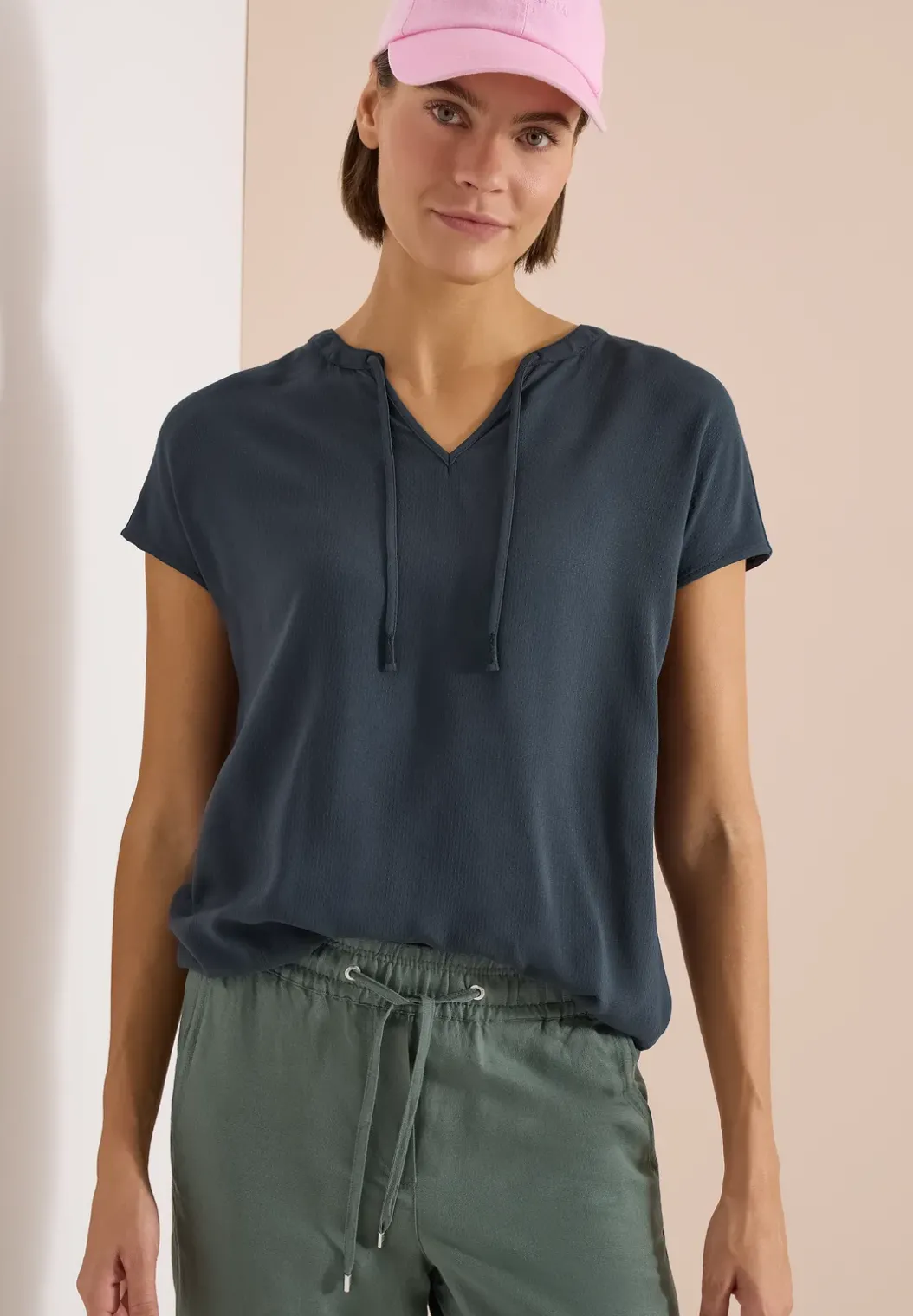 Blouse met korte mouwen en structuurmix
