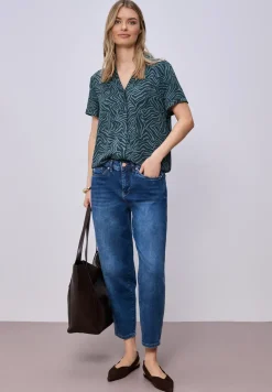 Blouse met korte mouwen en bowlingkraag