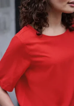 Blouse met korte mouwen en ronde hals in effen kleur