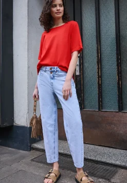 Blouse met korte mouwen en ronde hals in effen kleur