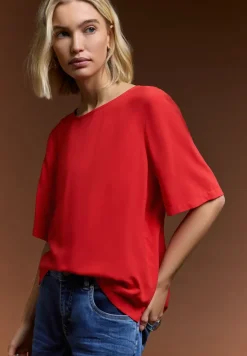 Blouse met korte mouwen en ronde hals in effen kleur