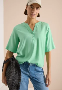 Blouse met korte mouwen en gespleten hals