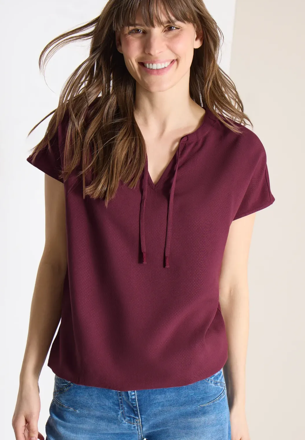 Blouse met korte mouwen en structuurmix