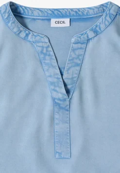 Blouse met korte mouwen en gespleten hals in denimlook