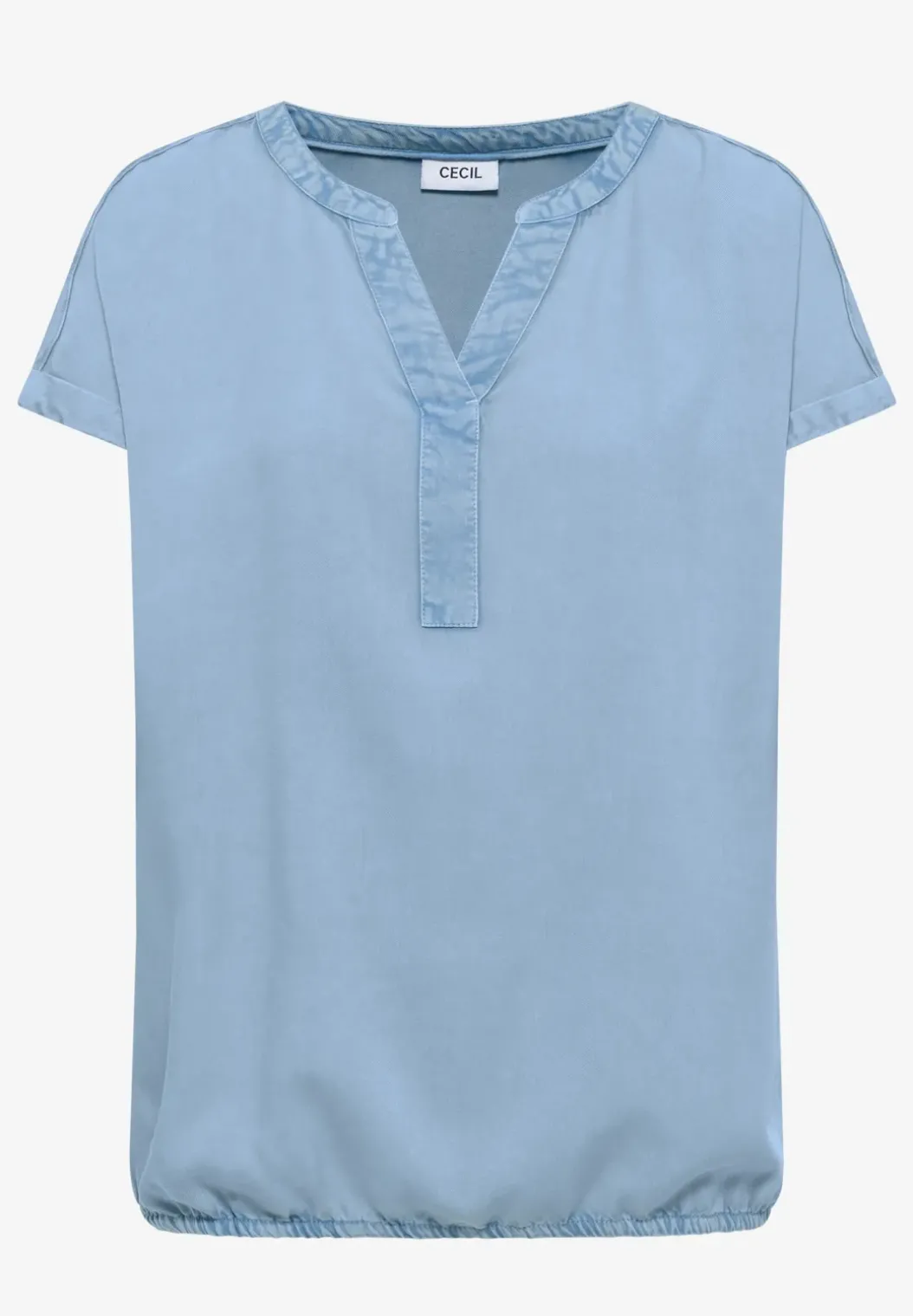 Blouse met korte mouwen en gespleten hals in denimlook